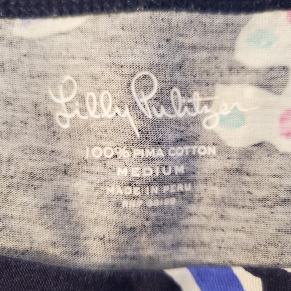 Lilly Pulitzer Talia Top Women Medium Navy Floral Resortwear Beach Comfy Coastal - Picture 3 of 15